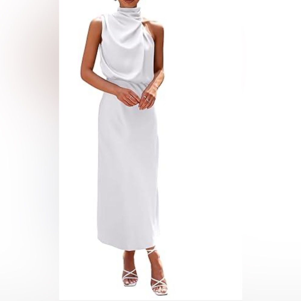 PRETTYGARDEN 2025 Satin Dress Elegant Mock Neck Cocktail Party Maxi Dress
